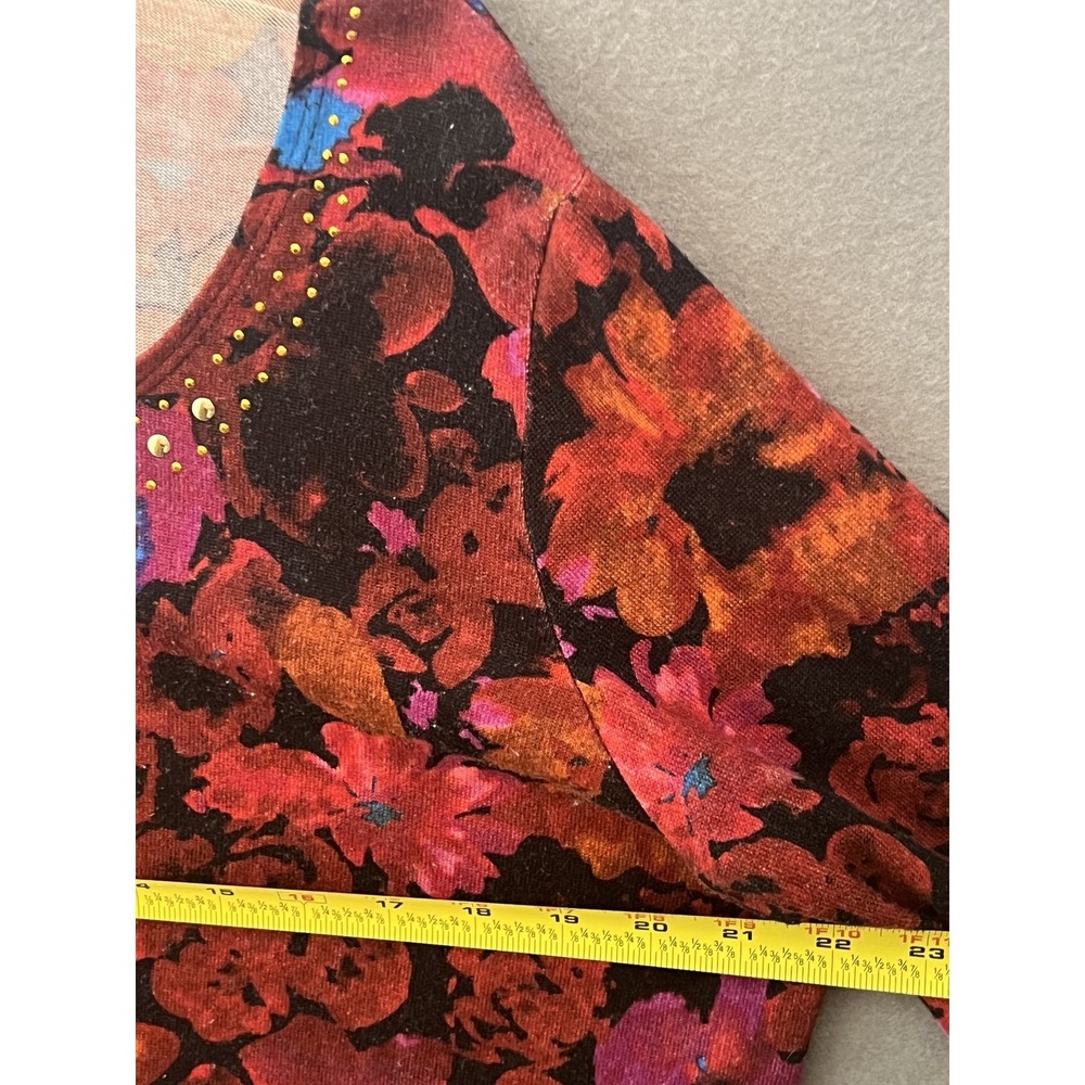 Notations Woman Plus Size 1X Floral Studded V-Neck 3/4 Sleeve Tunic Top Blouse - Picture 5 of 7
